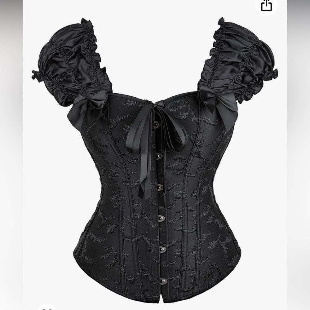 corset story black brocade corset with satin sleeves